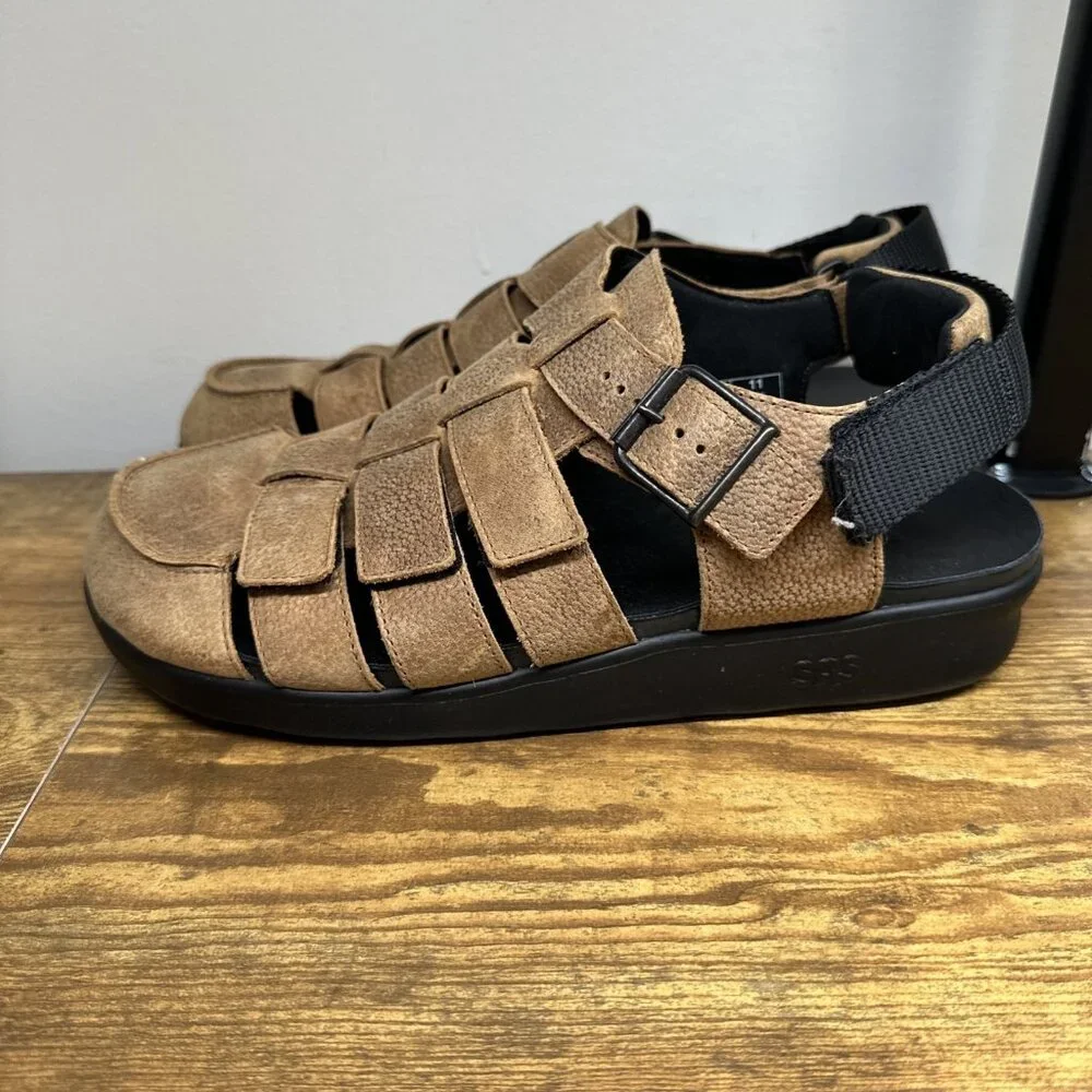 SAS Endeavor Sandals Mens 11 Fisherman Brown‎ Stampede Leather Finish